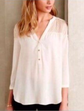 Anthropologie Maeve Vantaa Lace Yoke Blouse Size 10